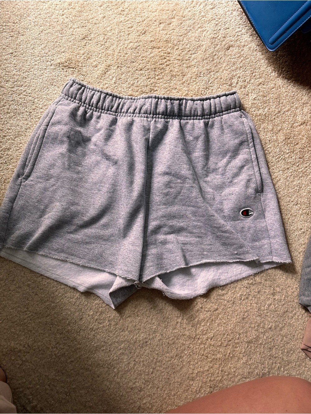 Champion Women's Raw Hem Fleece Short Athletic Gray Elastic Waist Cotton Size S